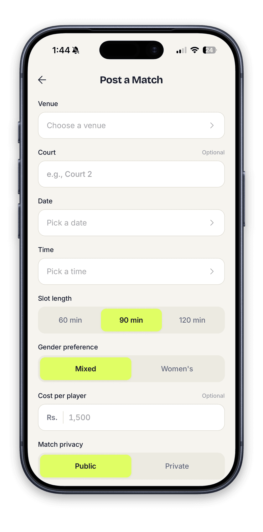 The Rally app showing the post-a-match screen